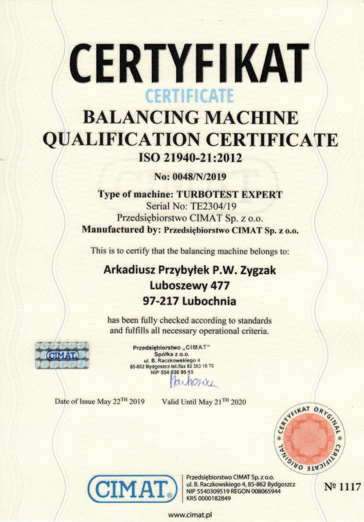 Qualification Certificate TURBOTEST EXPERT