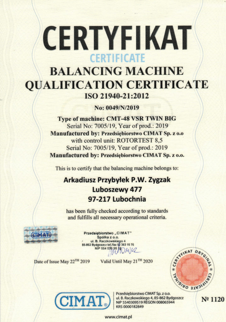 Qualification Certificate VSR TWIN BIG